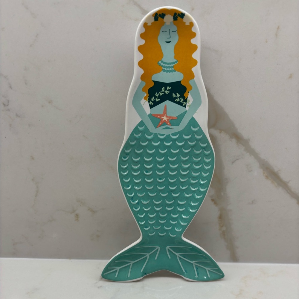 Now Designs Teal Turquoise Spoon Rest of Blond Waves Beachy Mermaid and Starfish